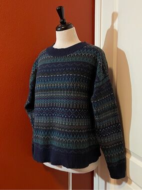 Bibico Women’s Lambswool Blend Multicolor Abstract Aztec‎ Pullover Crew Sweater